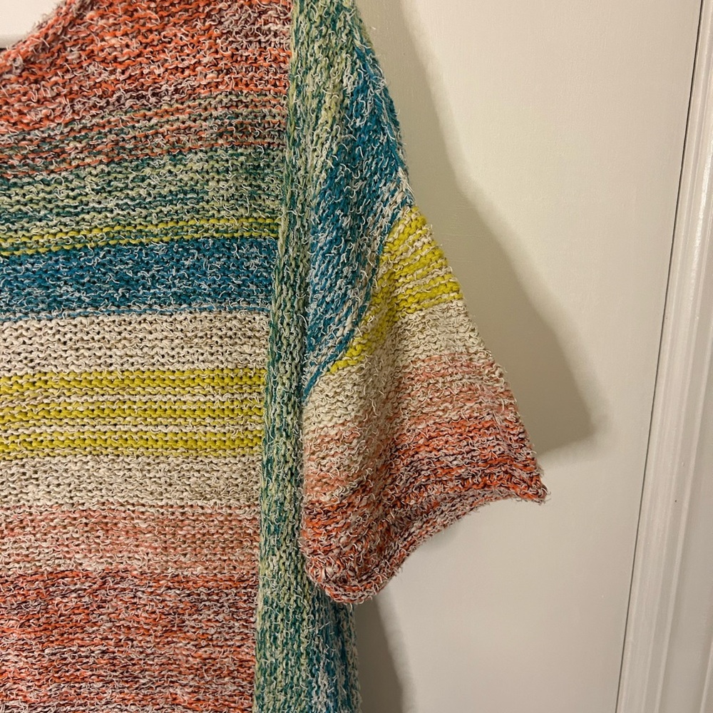 Pilcro Multicolor Striped Scoop Neck Sweater - Coral, Teal, Yellow, Cream - Picture 3 of 8